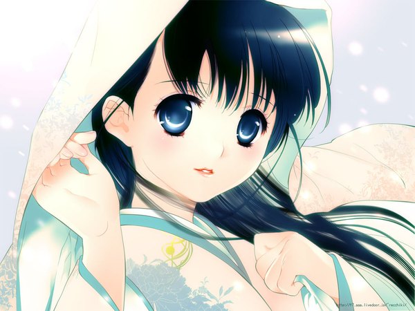 Anime picture 1024x768 with 888 long hair blue eyes black hair japanese clothes