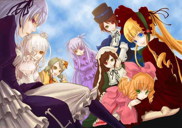 Anime picture 1500x1052 with rozen maiden suigintou shinku suiseiseki souseiseki hina ichigo kirakishou barasuishou kanaria