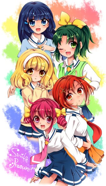 Anime picture 1000x1750 with precure smile precure! toei animation aoki reika kise yayoi midorikawa nao hoshizora miyuki hino akane (smile precure!) uzuki aki long hair tall image short hair blue eyes blonde hair red eyes multiple girls green eyes yellow eyes blue hair red hair