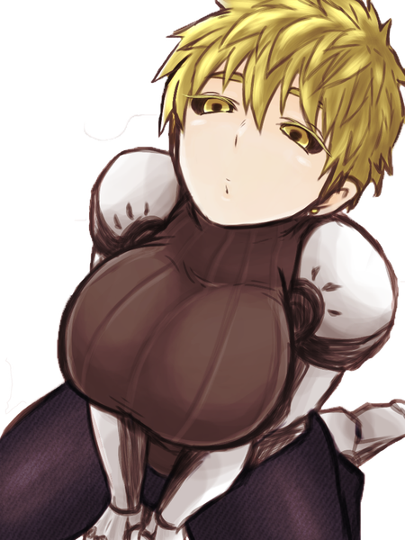 Anime picture 768x1024 with one-punch man madhouse genos edaco single tall image fringe short hair breasts light erotic blonde hair hair between eyes large breasts yellow eyes from above transparent background genderswap rendered girl robot