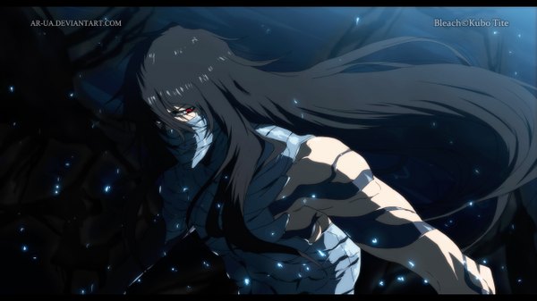 Anime picture 1280x720 with bleach studio pierrot kurosaki ichigo ar-ua single long hair black hair red eyes wide image coloring muscle boy bandage (bandages)
