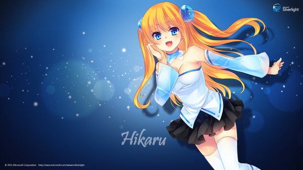 Anime picture 1920x1080 with os-tan microsoft aizawa hikaru shinia single long hair blush highres open mouth blue eyes smile wide image bare shoulders orange hair two side up girl thighhighs skirt hair ornament detached sleeves