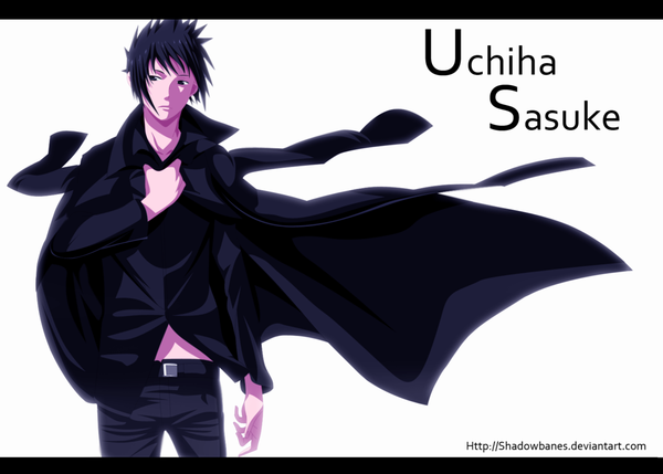 Anime picture 1500x1074 with naruto studio pierrot naruto (series) uchiha sasuke ryuji-16 single short hair black hair white background black eyes inscription coloring boy pants cloak