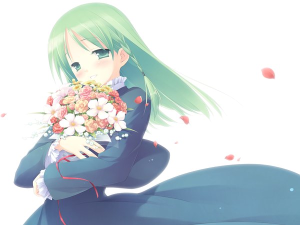 Anime picture 1600x1200 with garden (galge) cuffs (studio) otokawa sayo gayarou white background flower (flowers) petals tagme