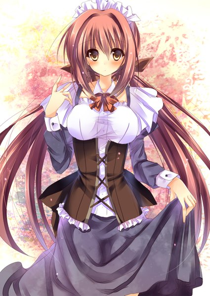 Anime picture 1074x1517 with original amane ruri single long hair tall image looking at viewer blush brown hair twintails brown eyes maid girl headdress maid headdress
