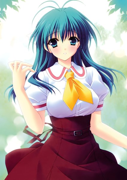 Anime picture 2118x3000 with r.g.b! shiki midori suzuhira hiro single long hair tall image blush highres blue eyes blue hair scan girl uniform school uniform