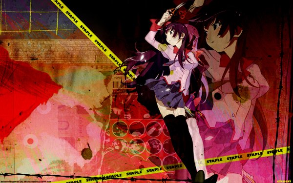 Anime picture 1280x800 with bakemonogatari shaft (studio) monogatari (series) senjougahara hitagi wide image