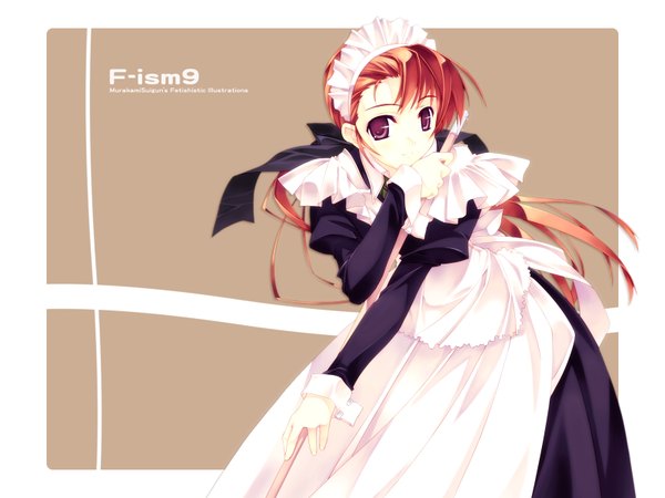 Anime picture 1600x1200 with f-ism murakami suigun long hair light smile orange hair maid girl apron bonnet mop