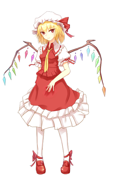 Anime picture 2480x3507 with touhou flandre scarlet magic xiang single tall image highres short hair blonde hair red eyes transparent background girl dress wings bonnet crystal