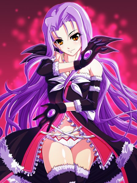 Anime picture 1920x2560 with mahou shoujo lyrical nanoha lutecia alpine tappa (esperanza) single long hair tall image looking at viewer highres light erotic purple hair orange eyes girl dress gloves black gloves