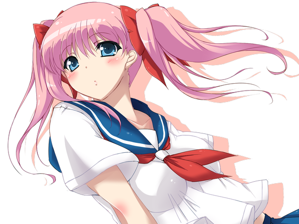 Anime picture 1600x1200 with saki haramura nodoka tsukishiro kou (artist) long hair blush blue eyes twintails pink hair transparent background girl serafuku sailor suit