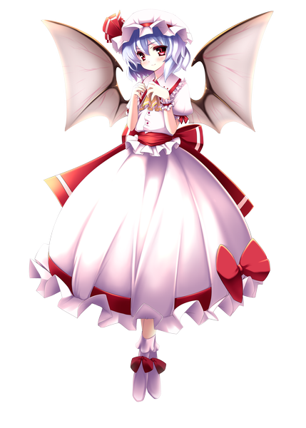 Anime picture 3334x4666 with touhou remilia scarlet usume shirou single tall image blush highres short hair red eyes blue hair absurdres transparent background girl dress bow wings bonnet