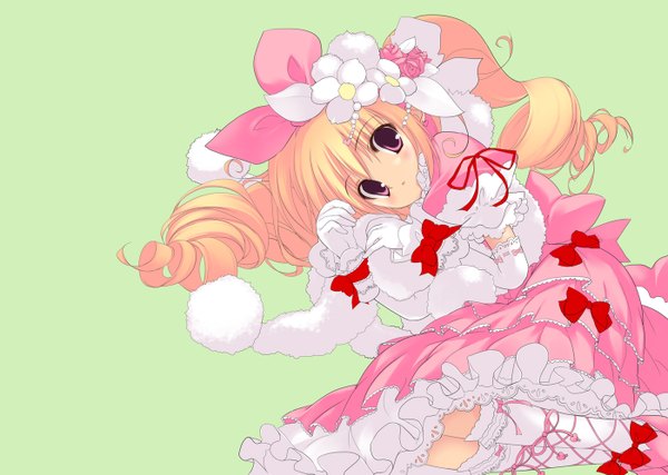 Anime picture 1400x997 with blonde hair purple eyes hair flower loli hair ornament bow ribbon (ribbons)