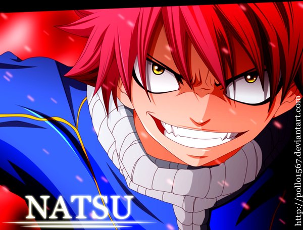 Anime picture 1000x761 with fairy tail natsu dragneel pollo1567 single short hair smile yellow eyes pink hair inscription grin coloring portrait close-up face boy scarf