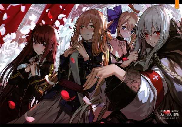 Anime picture 6435x4478 with girls frontline wa2000 (girls frontline) m1903 springfield (girls frontline) kar98k (girls frontline) fal (girls frontline) infukun long hair looking at viewer blush fringe highres blue eyes blonde hair smile hair between eyes red eyes multiple girls green eyes absurdres white hair