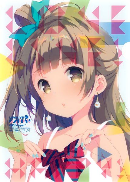 Anime picture 2862x4000 with love live! school idol project sunrise (studio) love live! minami kotori sakura koharu ohara tometa single long hair tall image looking at viewer fringe highres simple background brown hair white background bare shoulders yellow eyes payot upper body blunt bangs
