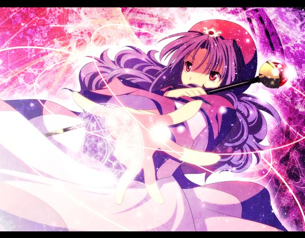 Anime picture 1291x1008 with dragon quest dragon quest ii princess of moonbrook born free single long hair red eyes purple hair magic girl dress hat beret staff magic circle
