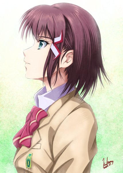 Anime picture 1123x1572 with kakumeiki valvrave sunrise (studio) sashinami shouko kem kem single tall image short hair blue eyes brown hair profile girl uniform school uniform bowtie