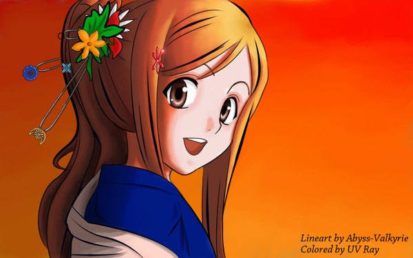 Anime picture 1440x900 with bleach studio pierrot inoue orihime brown hair wide image orange hair girl