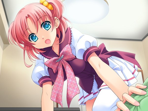 Anime picture 1200x900 with sugar+spice 2 (game) blue eyes pink hair game cg girl serafuku