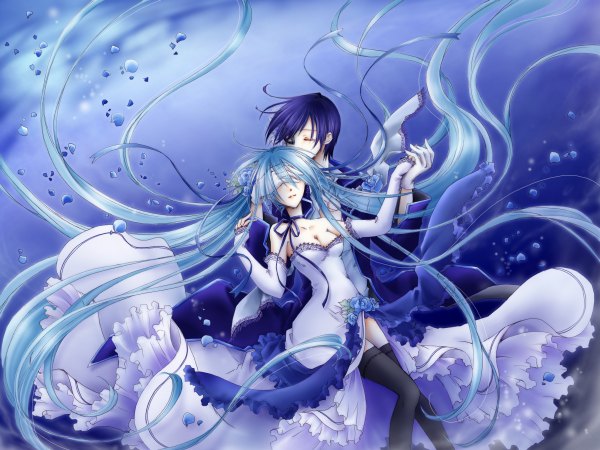 Anime picture 1200x900 with vocaloid cantarella (vocaloid) hatsune miku kaito (vocaloid) fujie girl