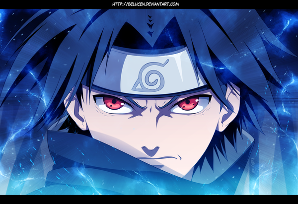 Anime picture 1300x891 with naruto studio pierrot naruto (series) uchiha sasuke belucen single short hair black hair red eyes coloring magic close-up face angry lightning sharingan boy bandana forehead protector