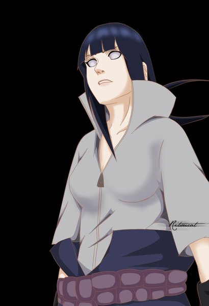 Anime picture 1100x1609 with naruto studio pierrot naruto (series) hyuuga hinata single long hair tall image black hair lips inscription black background looking up cosplay white eyes no pupils girl
