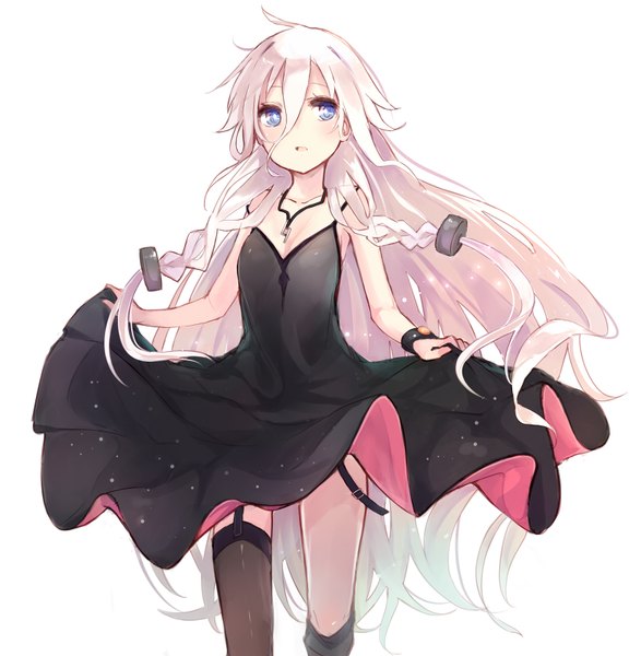 Anime picture 782x800 with vocaloid ia (vocaloid) kojiki-life single tall image fringe open mouth blue eyes simple background white background looking away pink hair ahoge braid (braids) multicolored hair sleeveless twin braids gradient hair walking girl