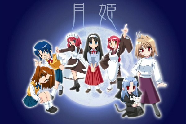 Anime picture 1280x854 with shingetsutan tsukihime type-moon arcueid brunestud toono akiha kohaku (tsukihime) hisui (tsukihime) ciel (tsukihime) len (tsukihime) yumizuka satsuki group