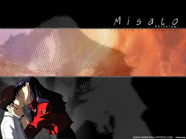 Anime picture 1024x768 with neon genesis evangelion gainax ikari shinji katsuragi misato kiss