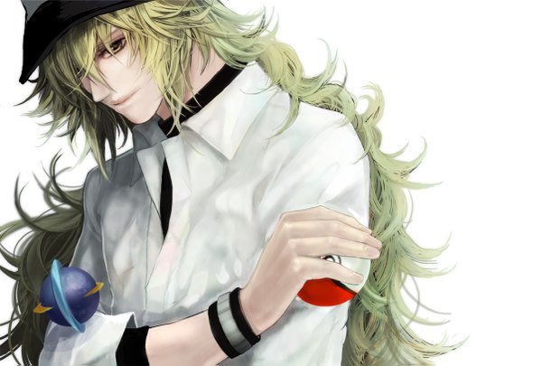 Аниме картинка 1206x815 с покемон pokemon black and white nintendo n (pokemon) torimame один (одна) длинные волосы простой фон белый фон зелёные глаза зелёные волосы волнистые волосы мужчина кепка покебол
