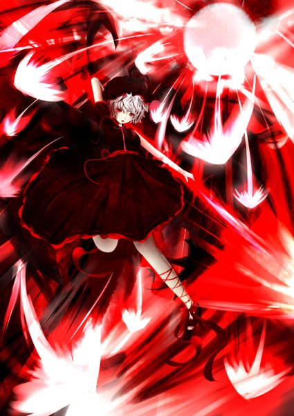 Anime picture 2149x3035 with touhou remilia scarlet kitamuraeri (artist) single tall image highres short hair red eyes white hair magic girl dress bonnet