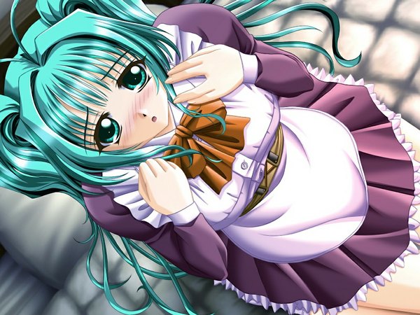 Anime picture 1024x768 with battle goddess 2 (game) green eyes game cg green hair maid girl