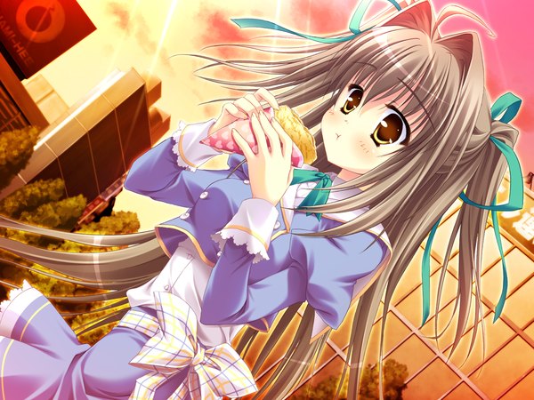 Anime picture 1600x1200 with can fes! aigusa mari brown hair yellow eyes game cg eating girl