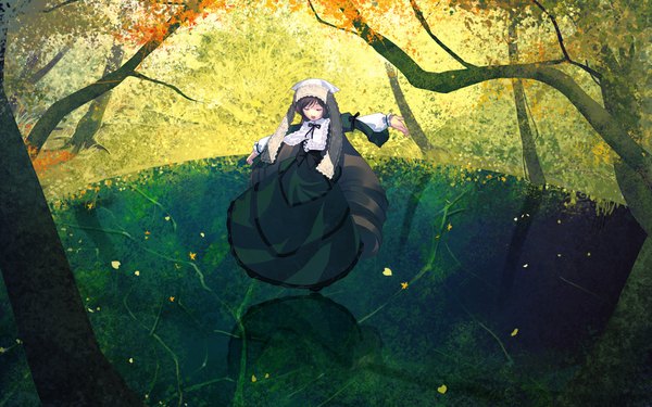 Anime picture 1024x640 with rozen maiden suiseiseki wide image eyes closed plant (plants) tree (trees) chihiro (pixiv7160)