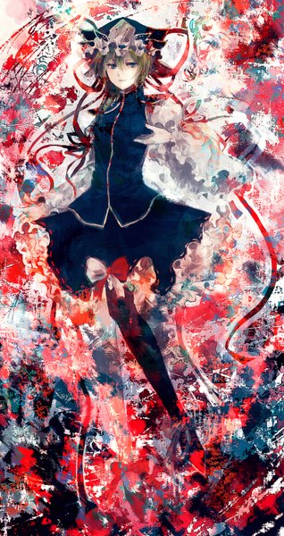 Anime picture 797x1500 with touhou shikieiki yamaxanadu minase (mmakina) single tall image looking at viewer short hair blue eyes green hair girl dress ribbon (ribbons) hat pantyhose headdress