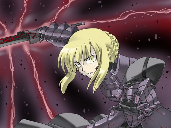 Anime picture 1600x1200 with fate (series) fate/stay night studio deen type-moon artoria pendragon (all) saber saber alter tsuki wani highres sword armor
