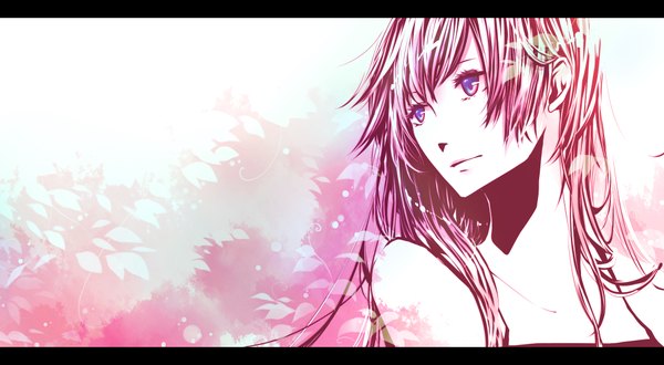 Anime picture 2000x1100 with vocaloid megurine luka dlei single long hair highres blue eyes wide image bare shoulders pink hair letterboxed girl