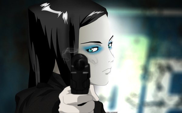 Anime picture 1920x1200 with ergo proxy re-l mayer highres blue eyes wide image vector smoking gun girl gun