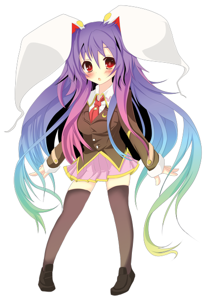 Anime picture 2480x3582 with touhou reisen udongein inaba sukage single long hair tall image blush highres open mouth red eyes twintails purple hair bunny ears bunny girl transparent background girl thighhighs skirt black thighhighs miniskirt