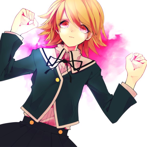 Anime picture 1000x1000 with dangan ronpa fujisaki chihiro asuna (i luv) single looking at viewer short hair simple background red eyes white background lying orange hair dutch angle tears otoko no ko boy uniform school uniform