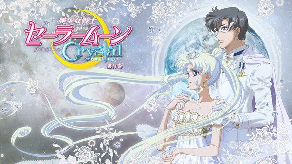 Anime picture 1920x1080 with bishoujo senshi sailor moon toei animation tsukino usagi chiba mamoru prince endymion neo queen serenity long hair highres short hair blue eyes black hair wide image standing twintails white hair profile wind lips hair bun (hair buns) couple