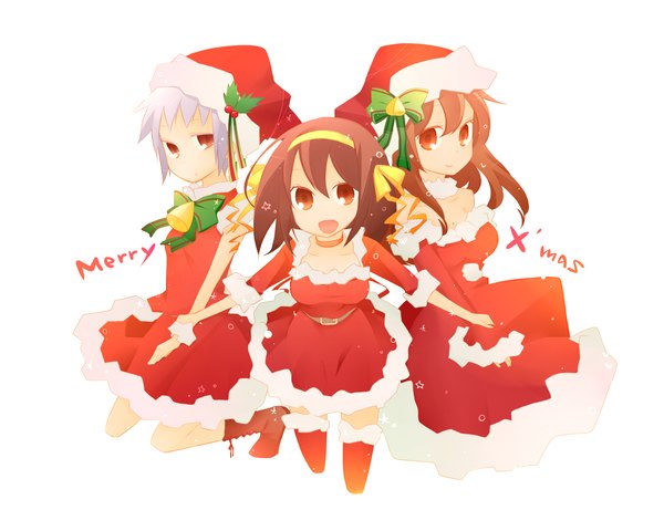 Anime picture 1500x1200 with suzumiya haruhi no yuutsu kyoto animation suzumiya haruhi nagato yuki asahina mikuru christmas girl