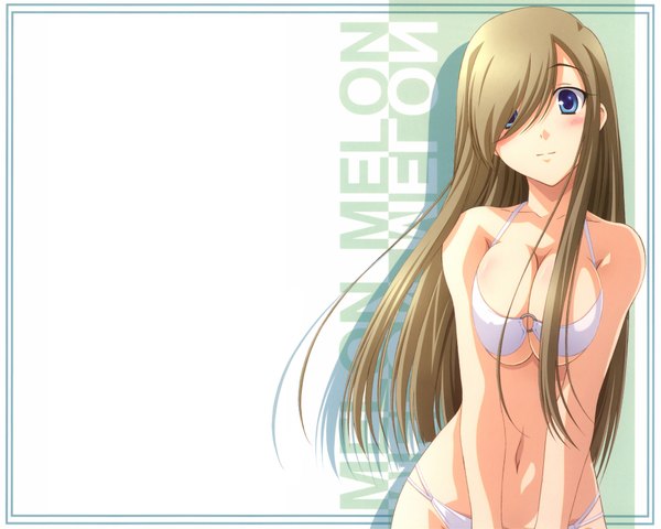 Anime picture 1875x1500 with tales of (series) tales of the abyss tear grants izumi mahiru single long hair looking at viewer blush highres breasts blue eyes light erotic simple background brown hair white background light smile huge breasts framed hair over breasts girl