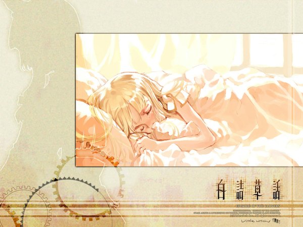 Anime picture 1024x768 with shirotsume souwa littlewitch ema (shirotsume souwa) oyari ashito single long hair blonde hair eyes closed wallpaper copyright name sleeping girl gears