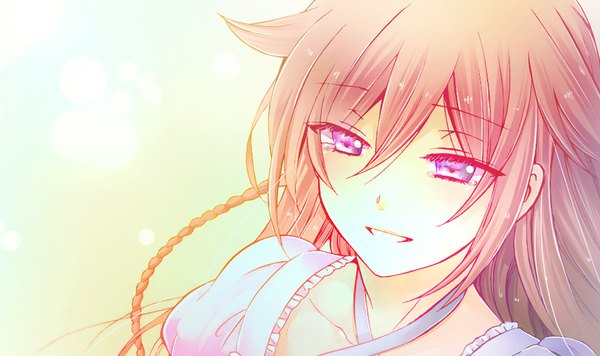 Anime picture 898x533 with pandora hearts xebec lacie baskerville mochizuki jun single long hair open mouth smile brown hair wide image purple eyes looking away braid (braids) sunlight portrait close-up girl