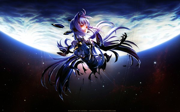 Anime picture 1920x1200 with xenosaga monolith software kos-mos missnysha highres red eyes wide image space planet android