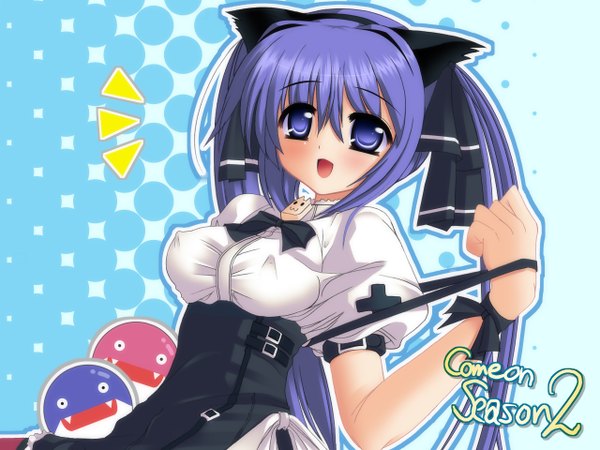 Anime picture 1280x960 with pangya arin long hair blush breasts blue eyes light erotic smile twintails animal ears blue hair cat ears maid ribbon (ribbons)