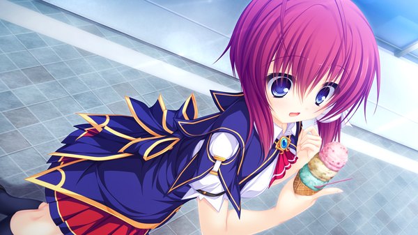 Anime picture 1920x1080 with justy nasty whirlpool (studio) kuroki kirie mikagami mamizu highres short hair open mouth blue eyes wide image game cg red hair girl uniform school uniform food sweets ice cream