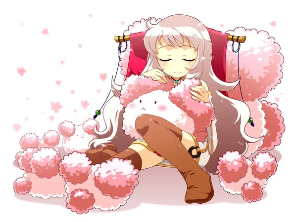 Anime picture 1024x768 with latale iris (latale) silver hair sleeping . . girl thighhighs vodnik shaggy